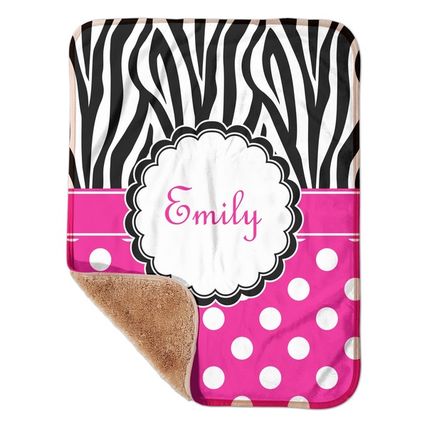 Custom Zebra Print & Polka Dots Sherpa Baby Blanket - 30" x 40" w/ Name or Text