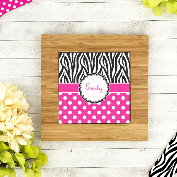 Zebra Print & Polka Dots Bamboo Trivet with 6" Tile - LIFESTYLE