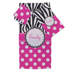 Zebra Print & Polka Dots Bath Towel Set - 3 Pcs (Personalized)
