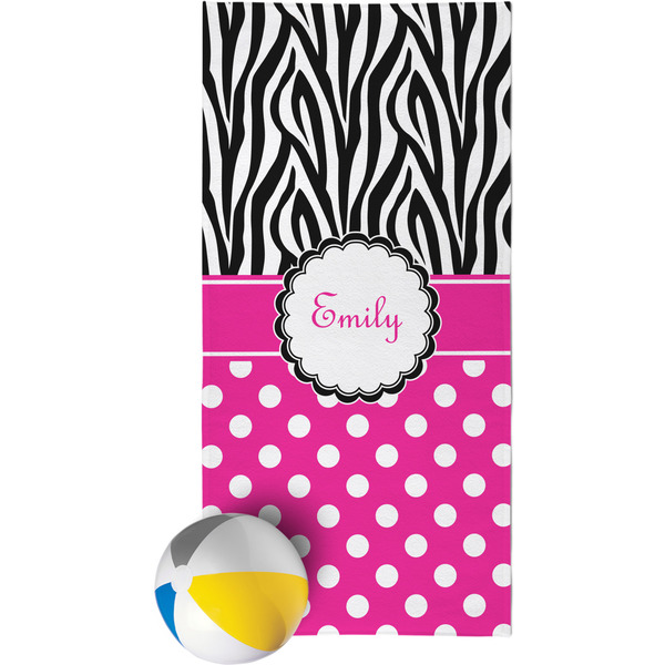 Custom Zebra Print & Polka Dots Beach Towel (Personalized)