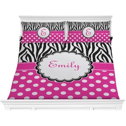 Zebra Print & Polka Dots Comforter Set - King (Personalized)