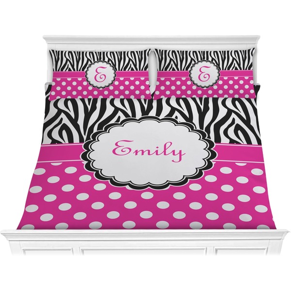 Custom Zebra Print & Polka Dots Comforter Set - King (Personalized)