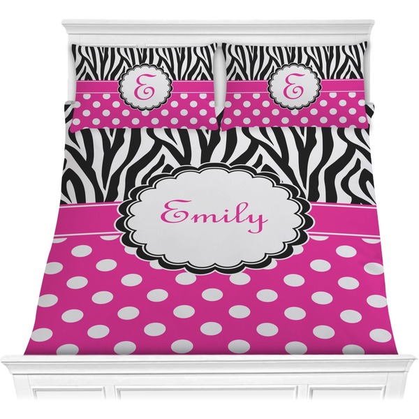 Custom Zebra Print & Polka Dots Comforter Set - Full / Queen (Personalized)