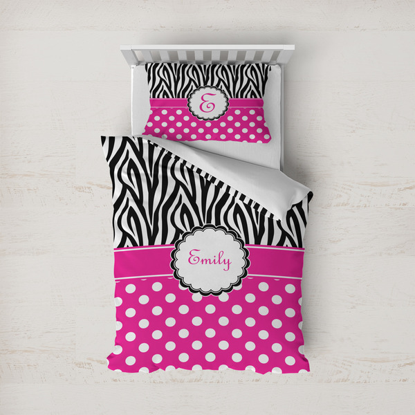 Custom Zebra Print & Polka Dots Duvet Cover Set - Twin (Personalized)