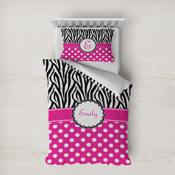 Custom Zebra Print & Polka Dots Duvet Cover Set - Twin XL (Personalized)