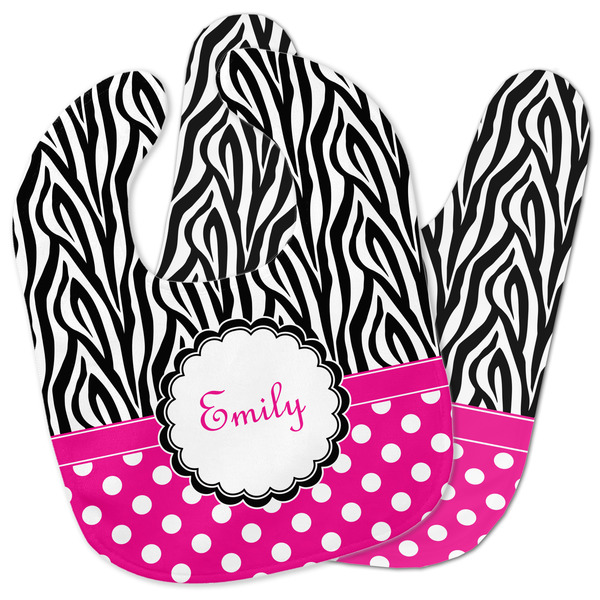 Custom Zebra Print & Polka Dots Baby Bib w/ Name or Text