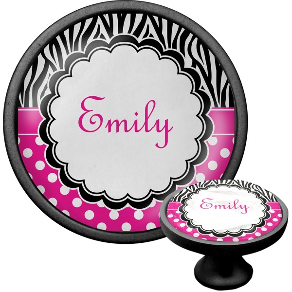Custom Zebra Print & Polka Dots Cabinet Knob (Black) (Personalized)