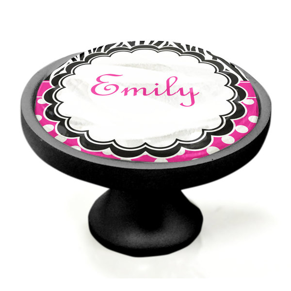 Zebra Print & Polka Dots Black Custom Cabinet Knob (Side)