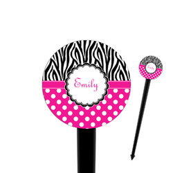 Zebra Print & Polka Dots 4" Round Plastic Food Picks - Black - Single Sided (Personalized)