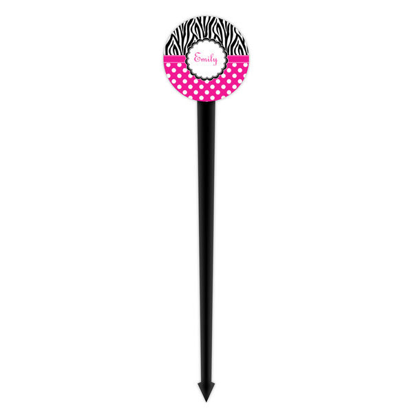 Zebra Print & Polka Dots Black Plastic 4" Food Pick - Round - Single Pick