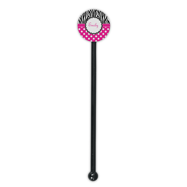 Zebra Print & Polka Dots Black Plastic 5.5" Stir Stick - Round - Single Stick