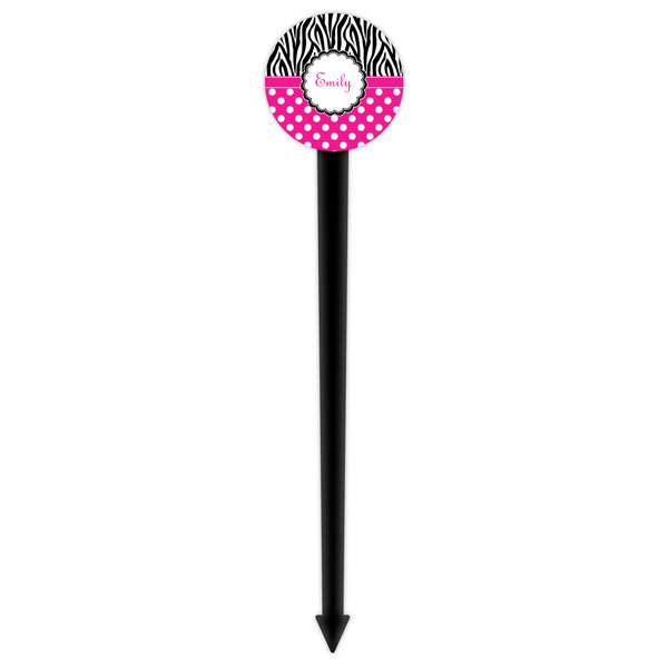 Zebra Print & Polka Dots Black Plastic 6" Food Pick - Round - Single Pick