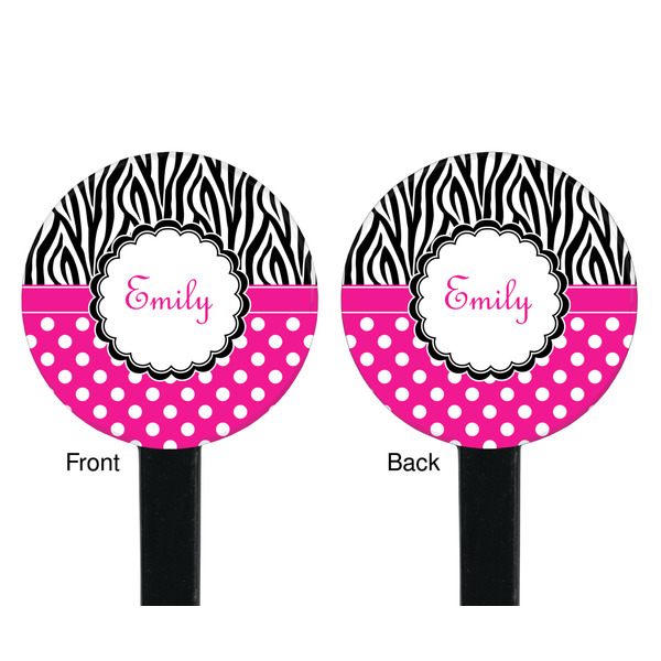 Zebra Print & Polka Dots Black Plastic 7" Stir Stick - Double Sided - Round - Front & Back