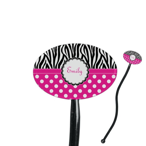 Custom Zebra Print & Polka Dots 7" Oval Plastic Stir Sticks - Black - Single Sided (Personalized)