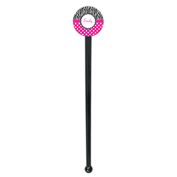 Zebra Print & Polka Dots Black Plastic 7" Stir Stick - Round - Single Stick