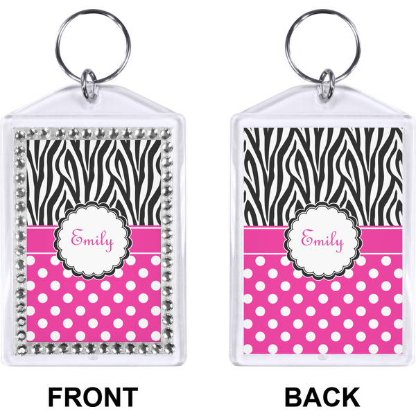 Zebra Print & Polka Dots Bling Keychain (Front + Back)