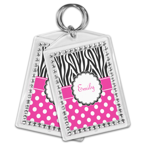 Zebra Print & Polka Dots Bling Keychain - MAIN