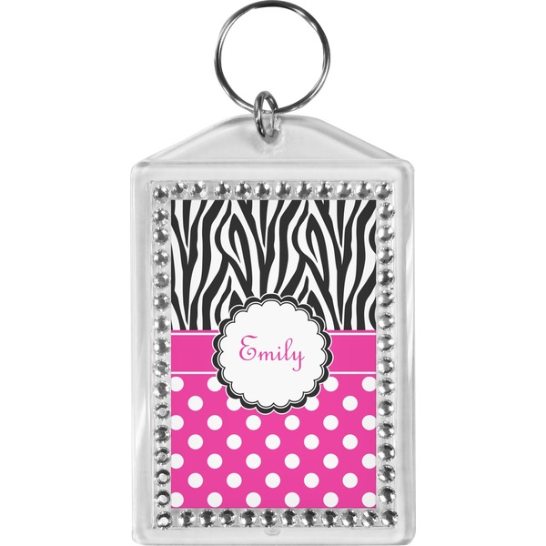 Custom Zebra Print & Polka Dots Bling Keychain (Personalized)
