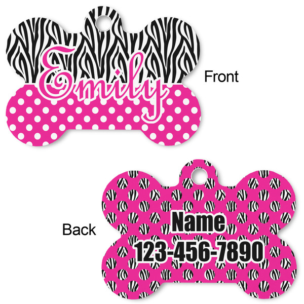 Zebra Print & Polka Dots Bone Shaped Dog ID Tag - Large - Approval