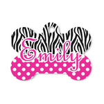 Zebra Print & Polka Dots Bone Shaped Dog ID Tag - Small (Personalized)