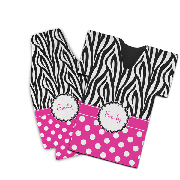 Custom Zebra Print & Polka Dots Bottle Cooler (Personalized)
