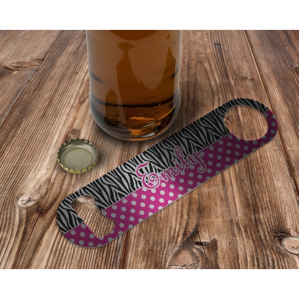 Zebra Print & Polka Dots Bottle Opener - In Use