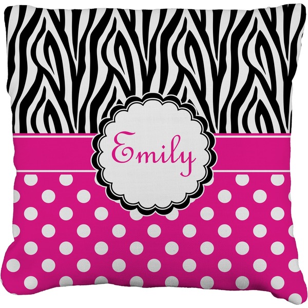 Custom Zebra Print & Polka Dots Faux-Linen Throw Pillow 16" (Personalized)