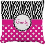Zebra Print & Polka Dots Faux-Linen Throw Pillow 18" (Personalized)