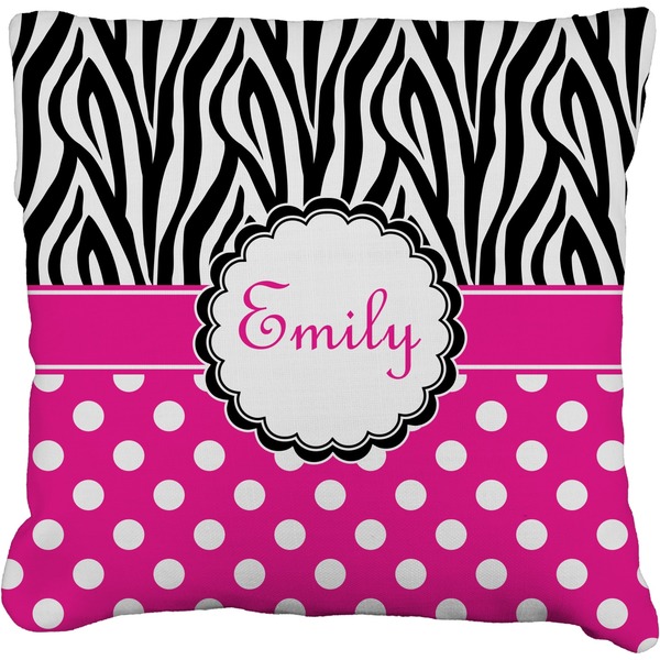 Custom Zebra Print & Polka Dots Faux-Linen Throw Pillow 18" (Personalized)
