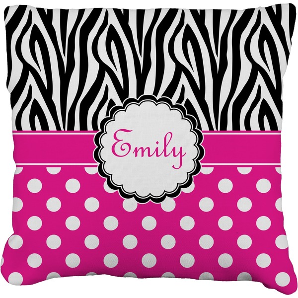 Custom Zebra Print & Polka Dots Faux-Linen Throw Pillow 20" (Personalized)