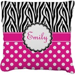 Zebra Print & Polka Dots Faux-Linen Throw Pillow (Personalized)