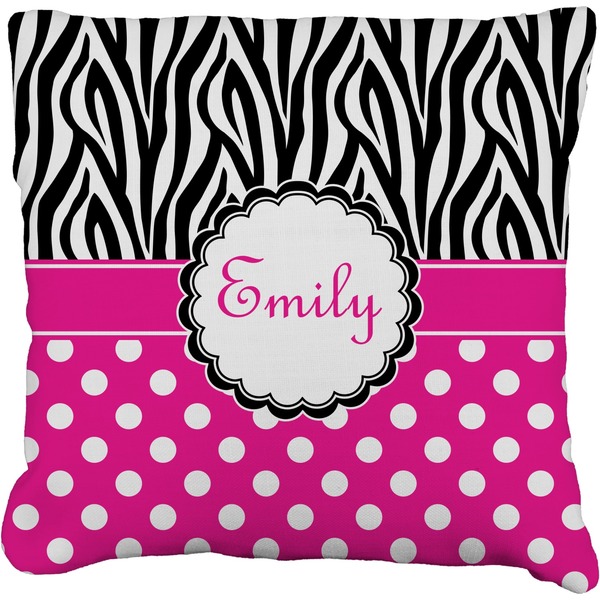 Custom Zebra Print & Polka Dots Faux-Linen Throw Pillow (Personalized)