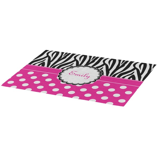 Zebra Print & Polka Dots Burlap Placemat (Angle View)