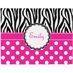 Zebra Print & Polka Dots Woven Fabric Placemat - Twill w/ Name or Text