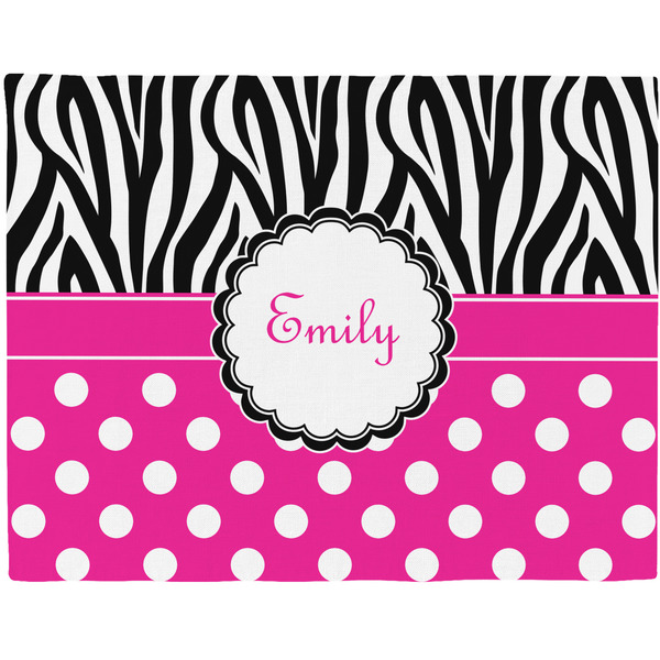 Custom Zebra Print & Polka Dots Woven Fabric Placemat - Twill w/ Name or Text