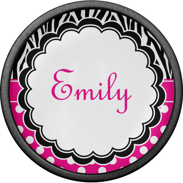 Zebra Print & Polka Dots Cabinet Knob - Black - Front