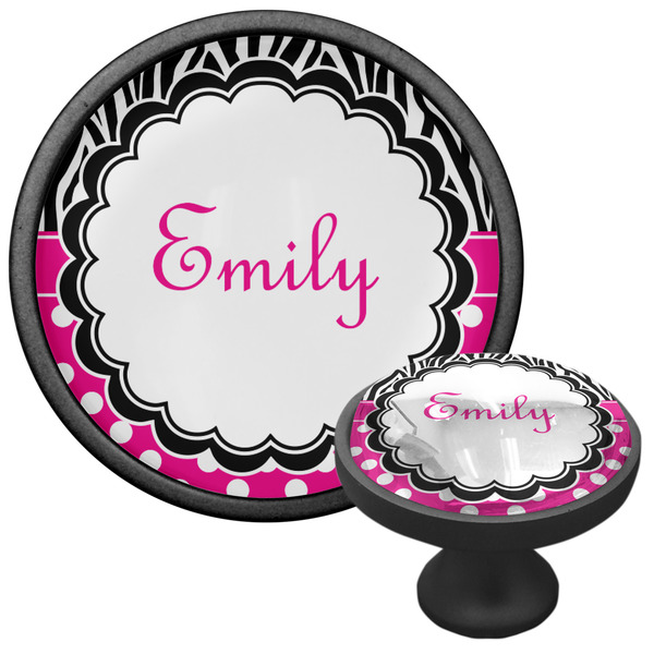 Zebra Print & Polka Dots Cabinet Knob - Black - Multi Angle