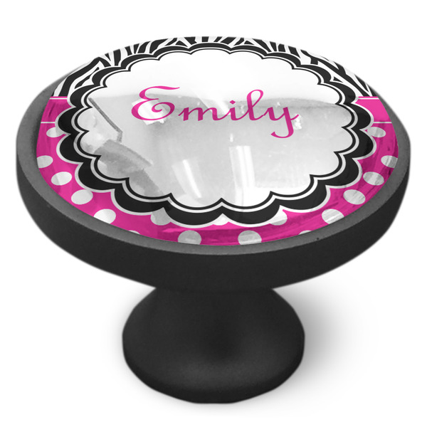 Zebra Print & Polka Dots Cabinet Knob - Black - Side