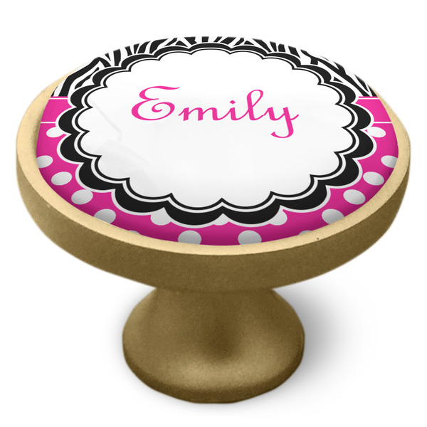 Zebra Print & Polka Dots Cabinet Knob - Gold - Side
