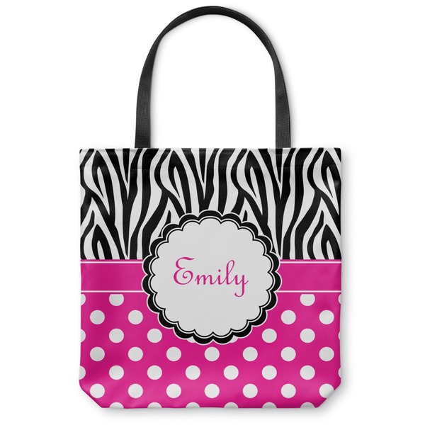 Custom Zebra Print & Polka Dots Canvas Tote Bag (Personalized)