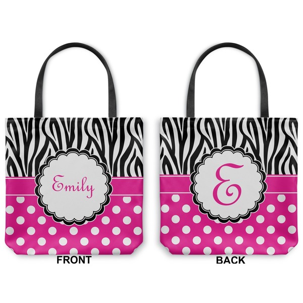 Zebra Print & Polka Dots Canvas Tote - Front and Back
