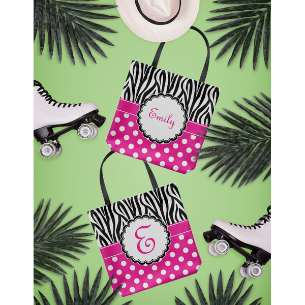 Zebra Print & Polka Dots Canvas Tote Lifestyle Front and Back
