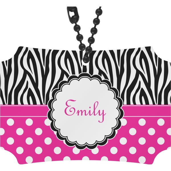 Custom Zebra Print & Polka Dots Rear View Mirror Ornament (Personalized)
