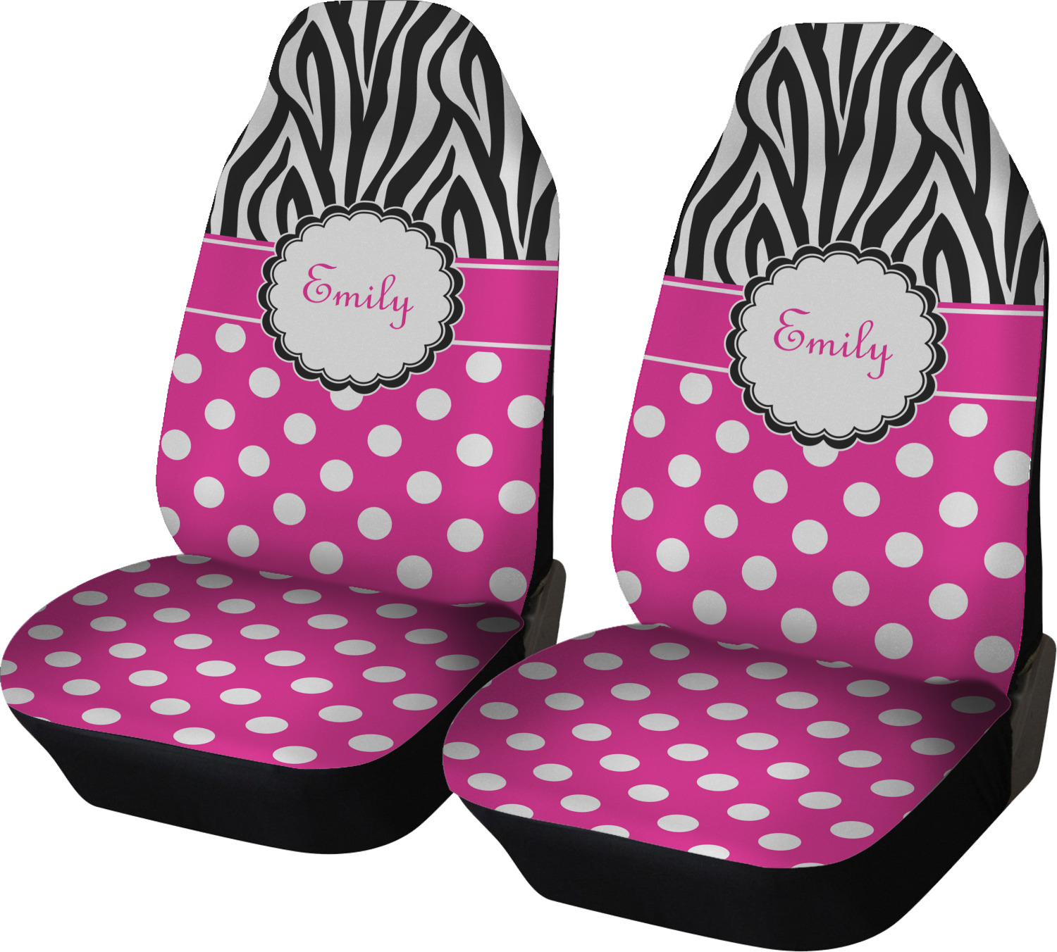 Zebra Print & Polka Dots Car Seat Covers (Set of Two) (Personalized