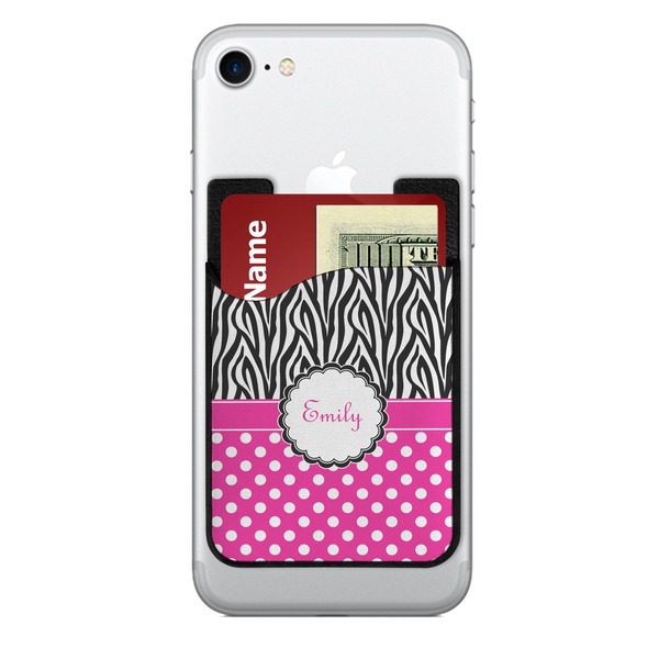Custom Zebra Print & Polka Dots 2-in-1 Cell Phone Credit Card Holder & Screen Cleaner (Personalized)