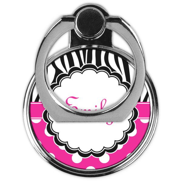 Zebra Print & Polka Dots Cell Phone Ring Stand & Holder - Front (Collapsed)