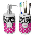 Zebra Print & Polka Dots Ceramic Bathroom Accessories Set (Personalized)