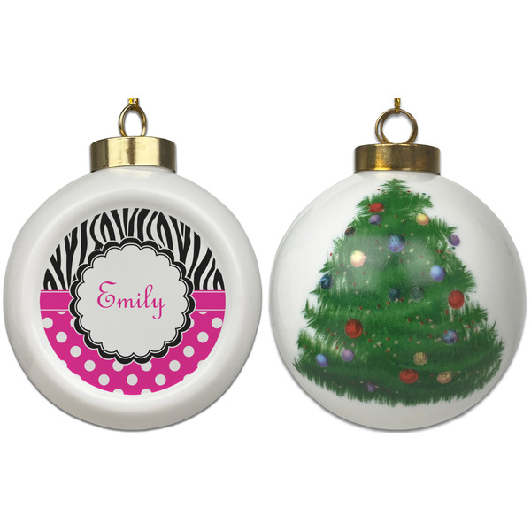 Zebra Print & Polka Dots Ceramic Christmas Ornament - X-Mas Tree (APPROVAL)