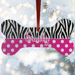 Zebra Print & Polka Dots Ceramic Dog Ornament w/ Name or Text