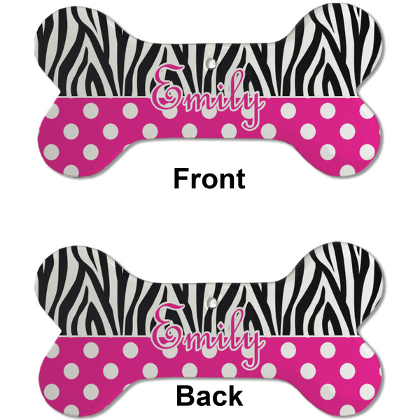 Zebra Print & Polka Dots Ceramic Flat Ornament - Bone Front & Back (APPROVAL)
